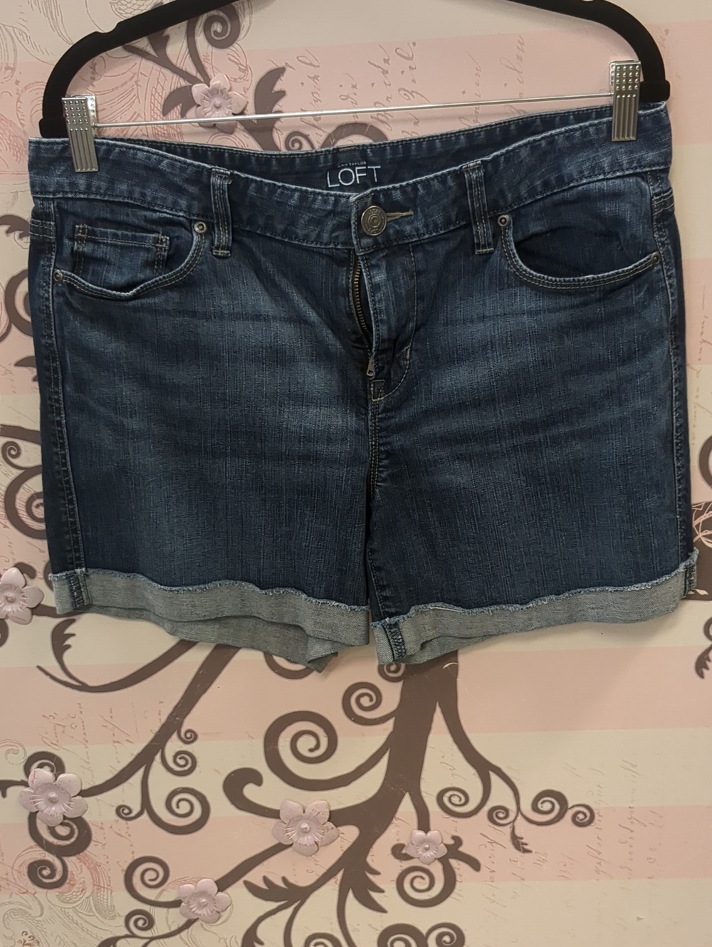 LOFT Dark Blue Cuffed Denim Shorts